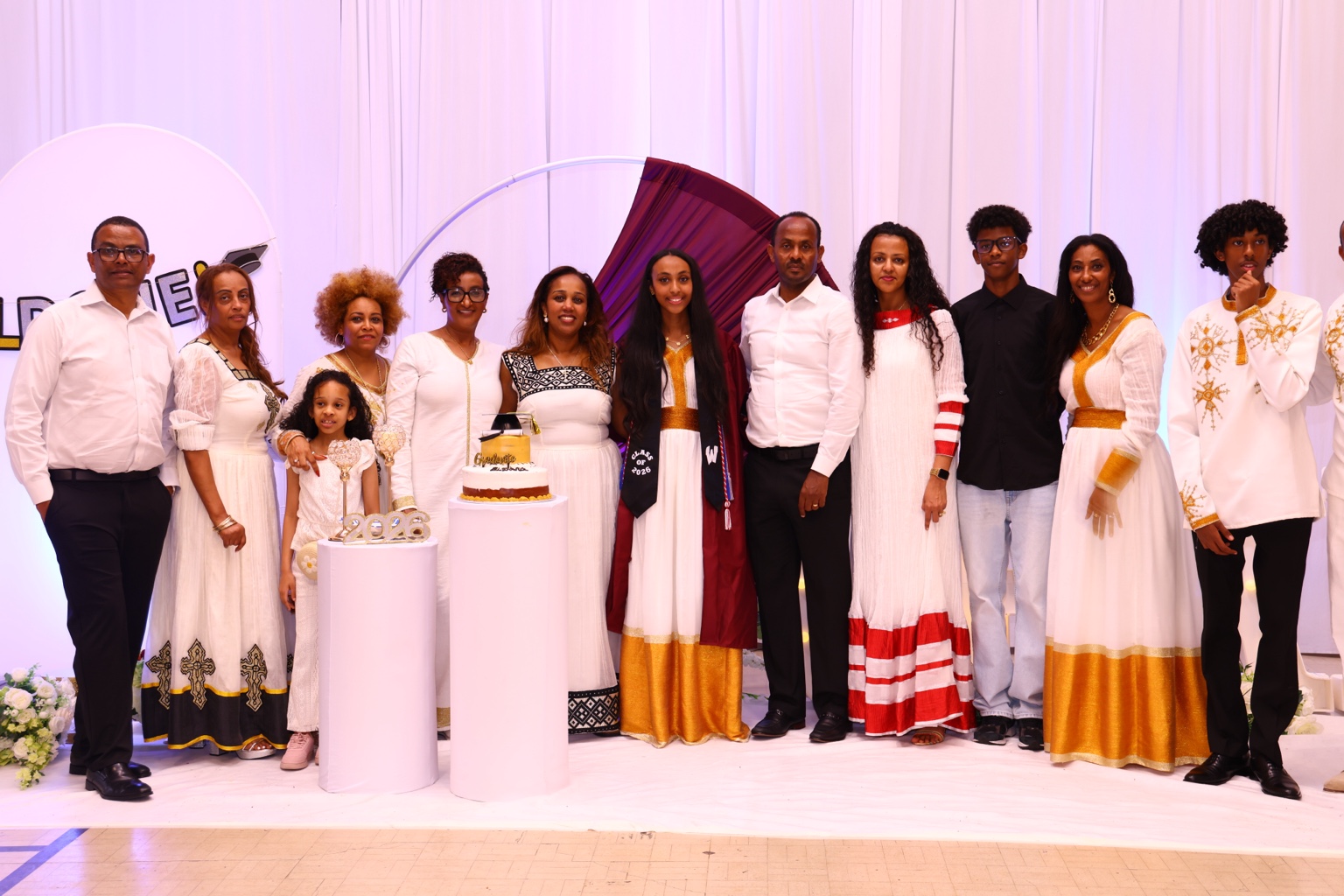 Group gathered for an indoor family celebration
