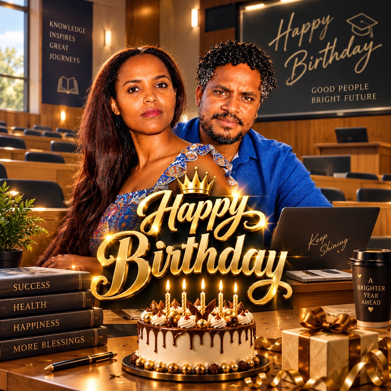 Birthday design with a couple and cake