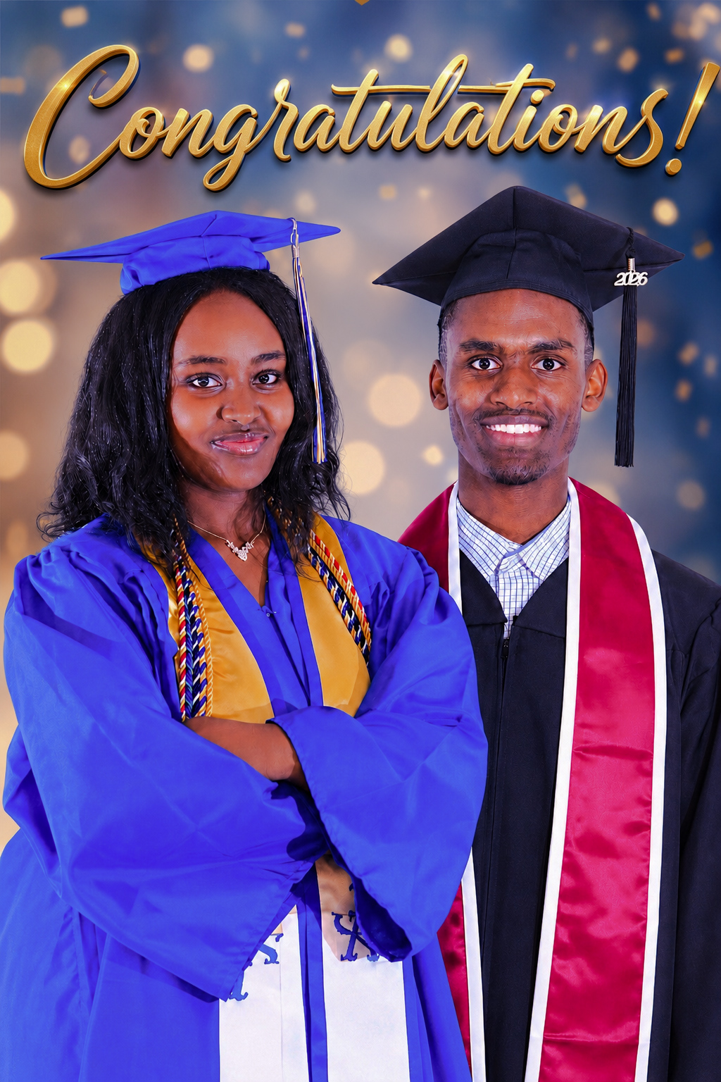 Graduation portrait design with two graduates