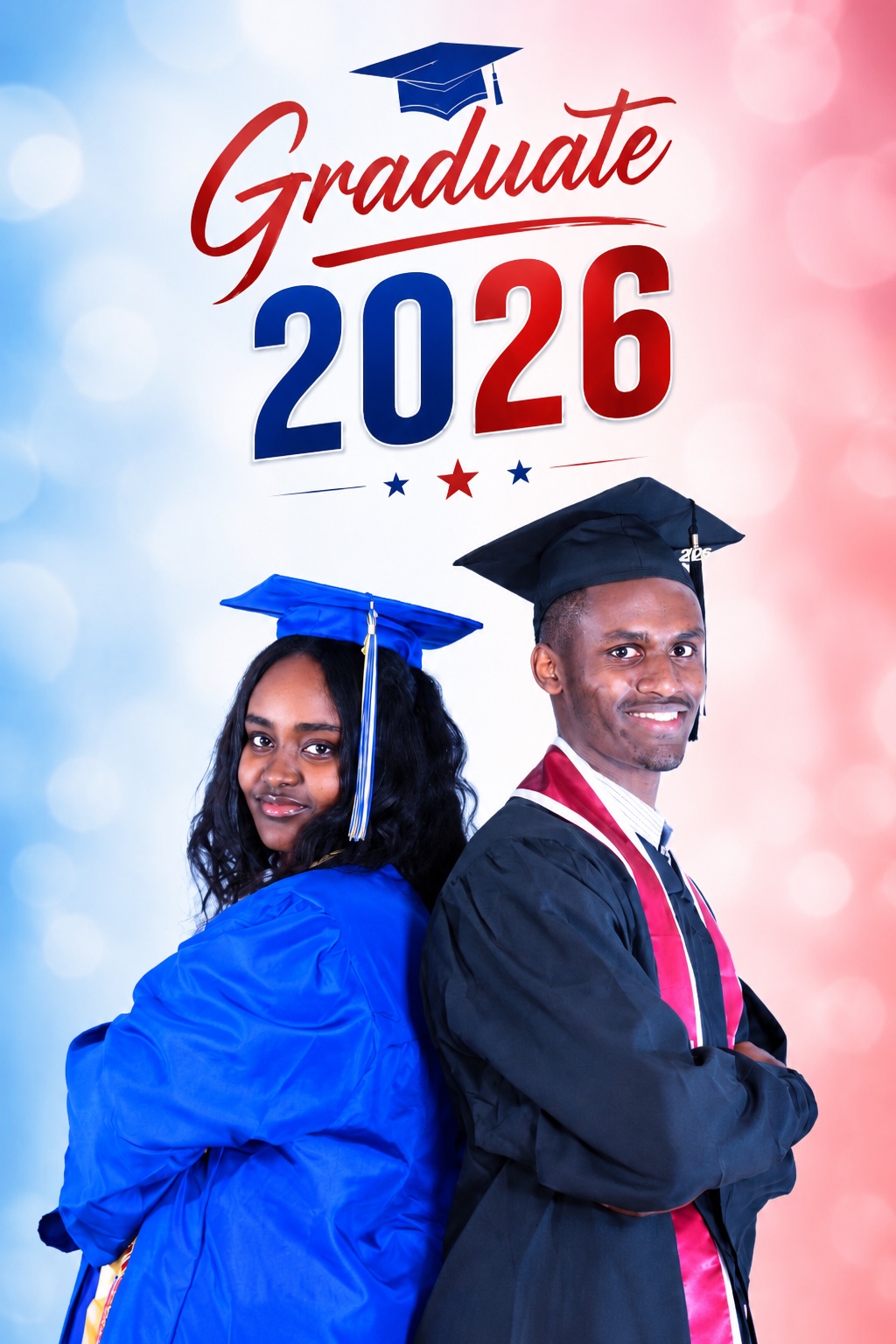 Pink and blue graduation portrait design